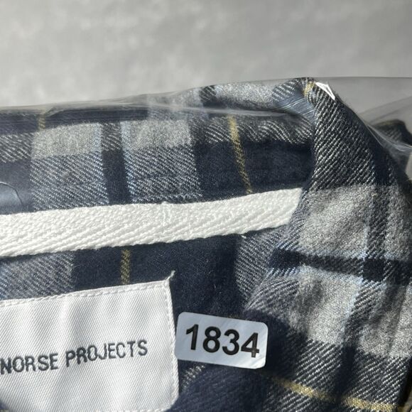 Norse Projects Anton Flannel Shirt Size Medium Gray Plaid Long Sleeve Button Up - Picture 14 of 14